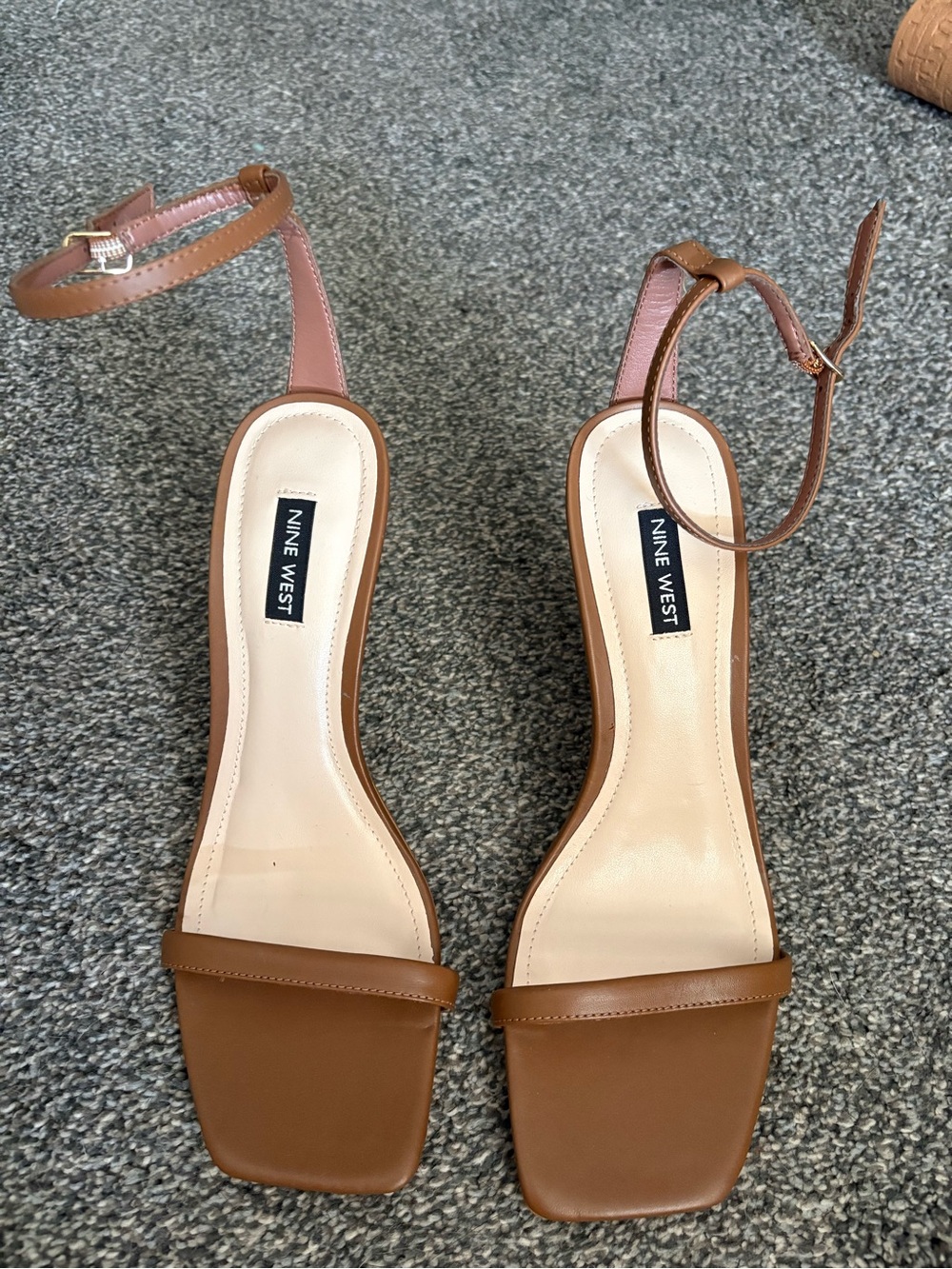Nine West Tan Brown Square-Toe Ankle-Strap Sandals